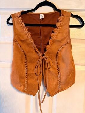 Brown Suede Tie-Front Vest